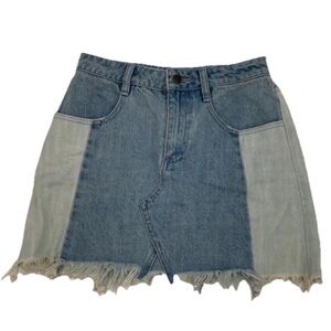 Free People Two-Tone Frayed Hem Denim Mini Skirt - Light & Medium Blue